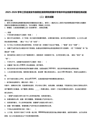 2025-2026学年江苏省淮安市淮阴区淮阴师院附属中学高中毕业班教学质量检测试题（二）语文试题含解析
