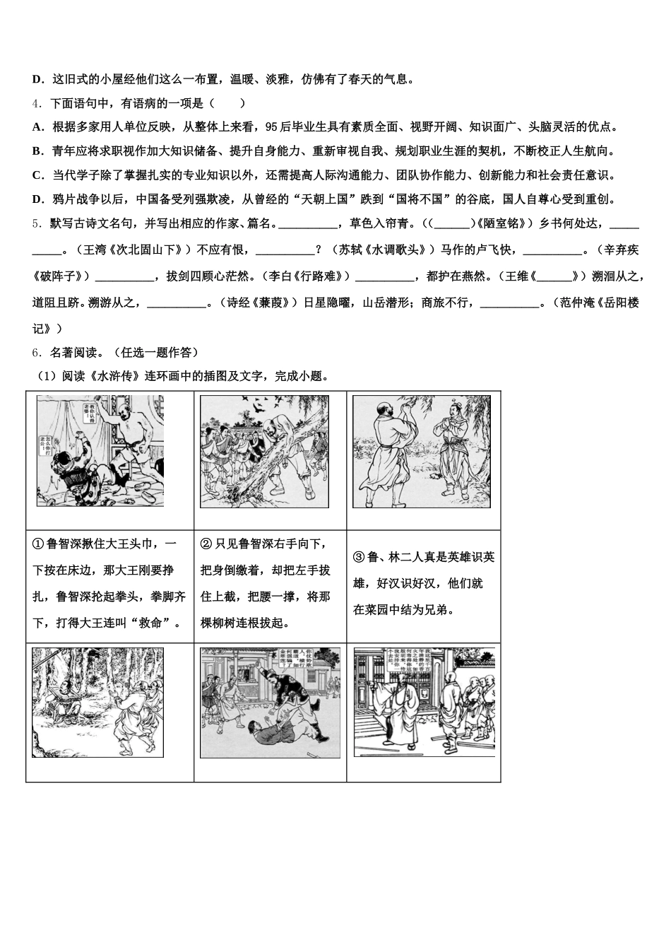 江苏省阜宁实验初中达标名校2026届初三第二次联考（二模）语文试题试卷含解析_第2页