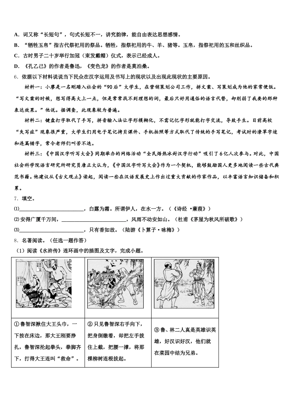 2026届江苏省盐城市明达中学初三综合题（三）语文试题含解析_第2页