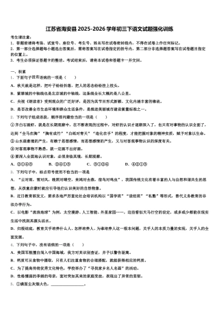 江苏省海安县2025-2026学年初三下语文试题强化训练含解析