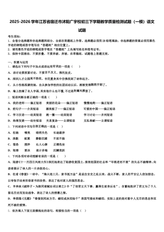 2025-2026学年江苏省宿迁市沭阳广宇校初三下学期教学质量检测试题（一模）语文试题含解析
