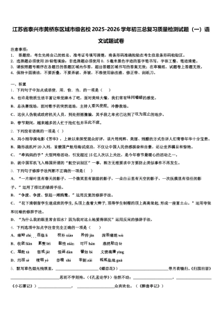 江苏省泰兴市黄桥东区域市级名校2025-2026学年初三总复习质量检测试题（一）语文试题试卷含解析
