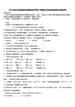 2026届江苏省盐都市盐都初级中学第二学期初三年级统练四语文试题试卷含解析