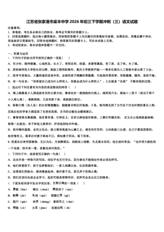 江苏省张家港市梁丰中学2026年初三下学期冲刺（三）语文试题含解析