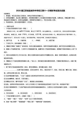 2026届江苏省盐城市中学初三第十一次模拟考试语文试题含解析