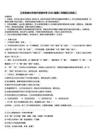 江苏省泰兴市老叶初级中学2026届第二学期初三统练二含解析