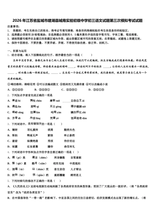 2026年江苏省盐城市建湖县城南实验初级中学初三语文试题第三次模拟考试试题含解析