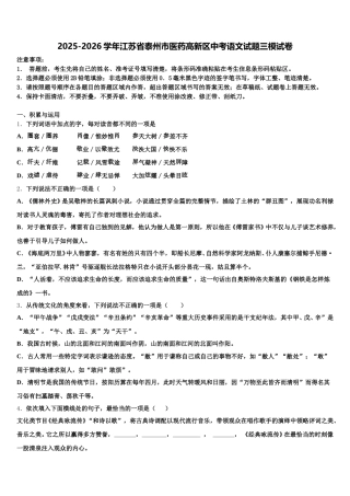 2025-2026学年江苏省泰州市医药高新区中考语文试题三模试卷含解析