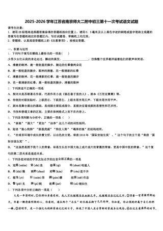 2025-2026学年江苏省南京师大二附中初三第十一次考试语文试题含解析