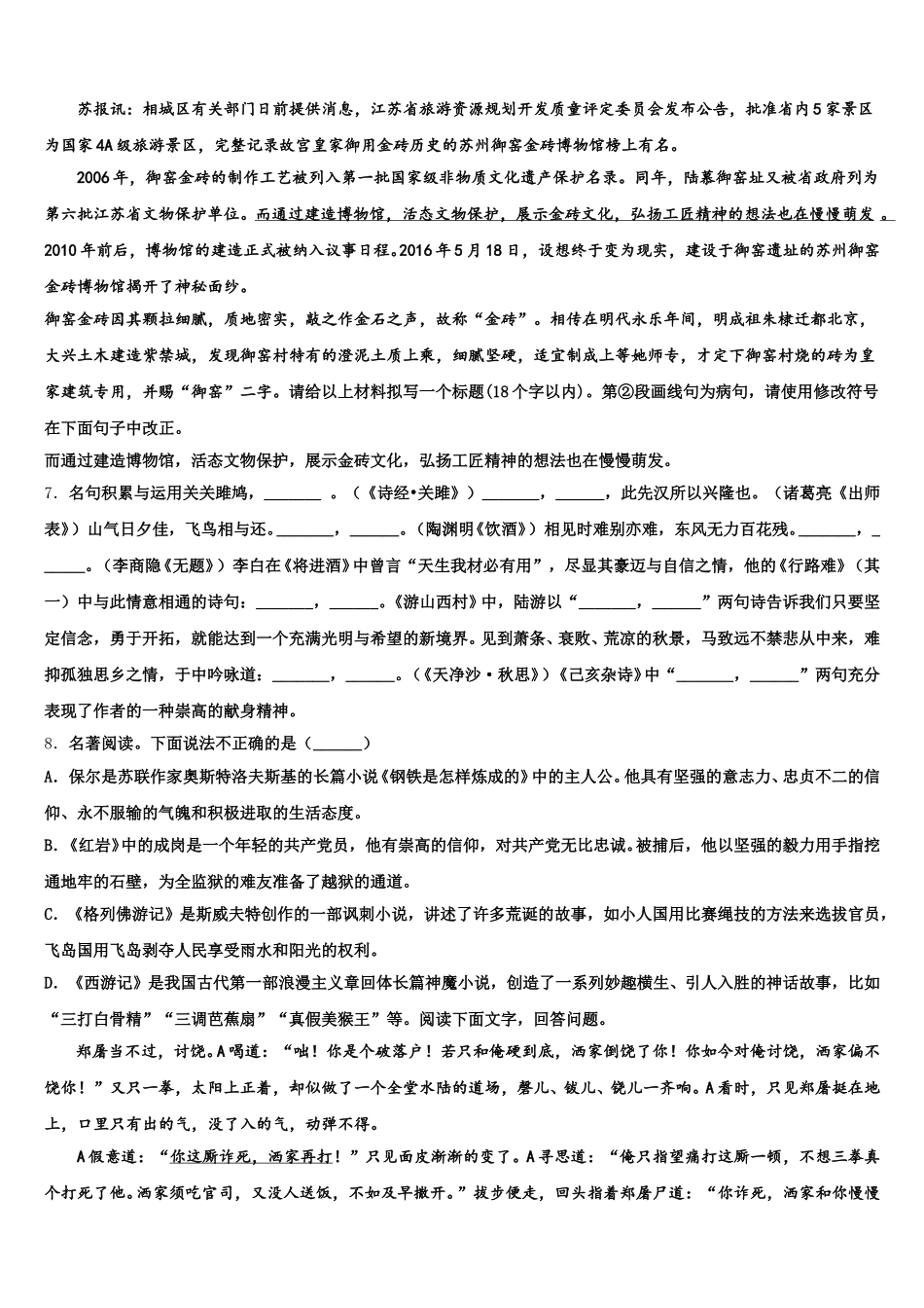 2025-2026学年江苏省南京市南师附中树人校初三下学期5月调研考试语文试题含解析_第2页