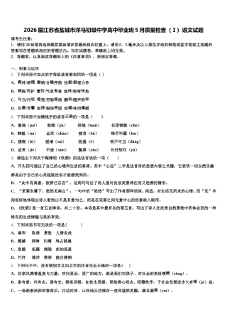 2026届江苏省盐城市洋马初级中学高中毕业班5月质量检查（Ⅰ）语文试题含解析