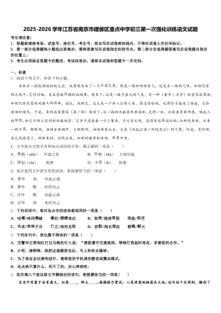2025-2026学年江苏省南京市建邺区重点中学初三第一次强化训练语文试题含解析
