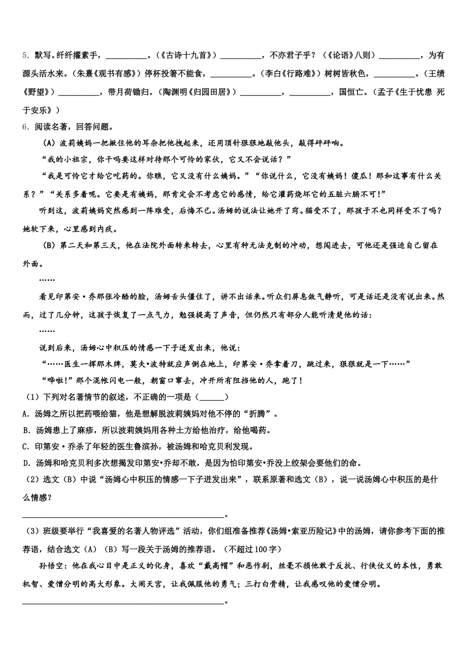 2026年江苏省盐城市大冈初中中考临考冲刺语文试题试卷含解析_第2页