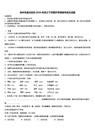 徐州市重点名校2026年初三下学期开学摸底考语文试题含解析