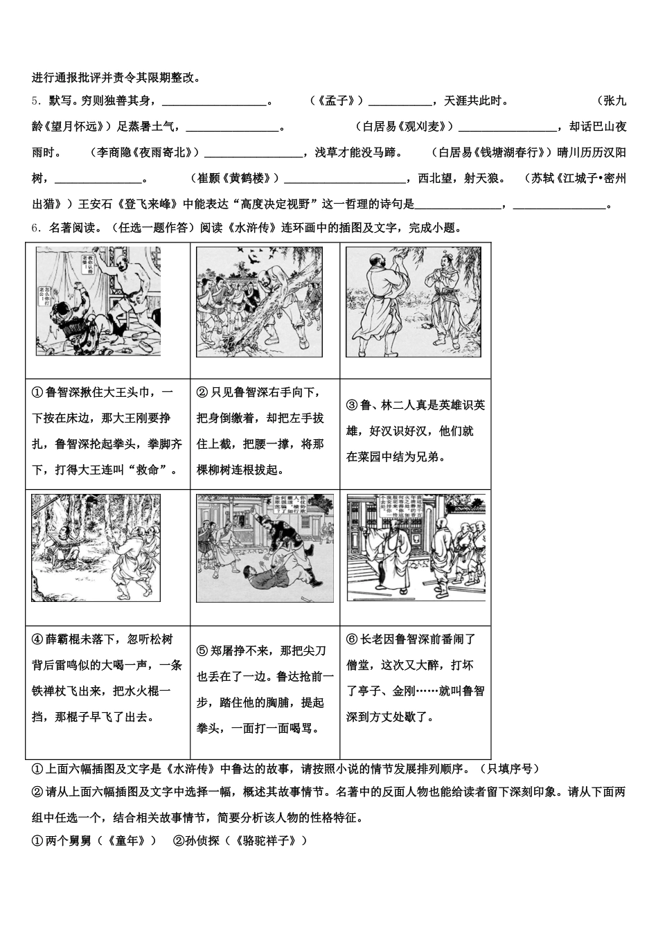 2026届江苏省兴化市初三下-第三学段考试语文试题试卷含解析_第2页
