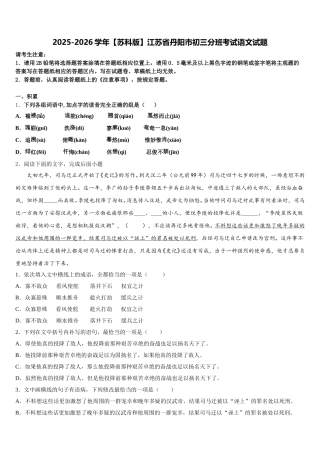 2025-2026学年【苏科版】江苏省丹阳市初三分班考试语文试题含解析