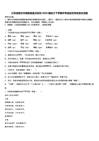 江苏省宿迁市泗阳县重点名校2026届初三下学期中考适应性考试语文试题含解析