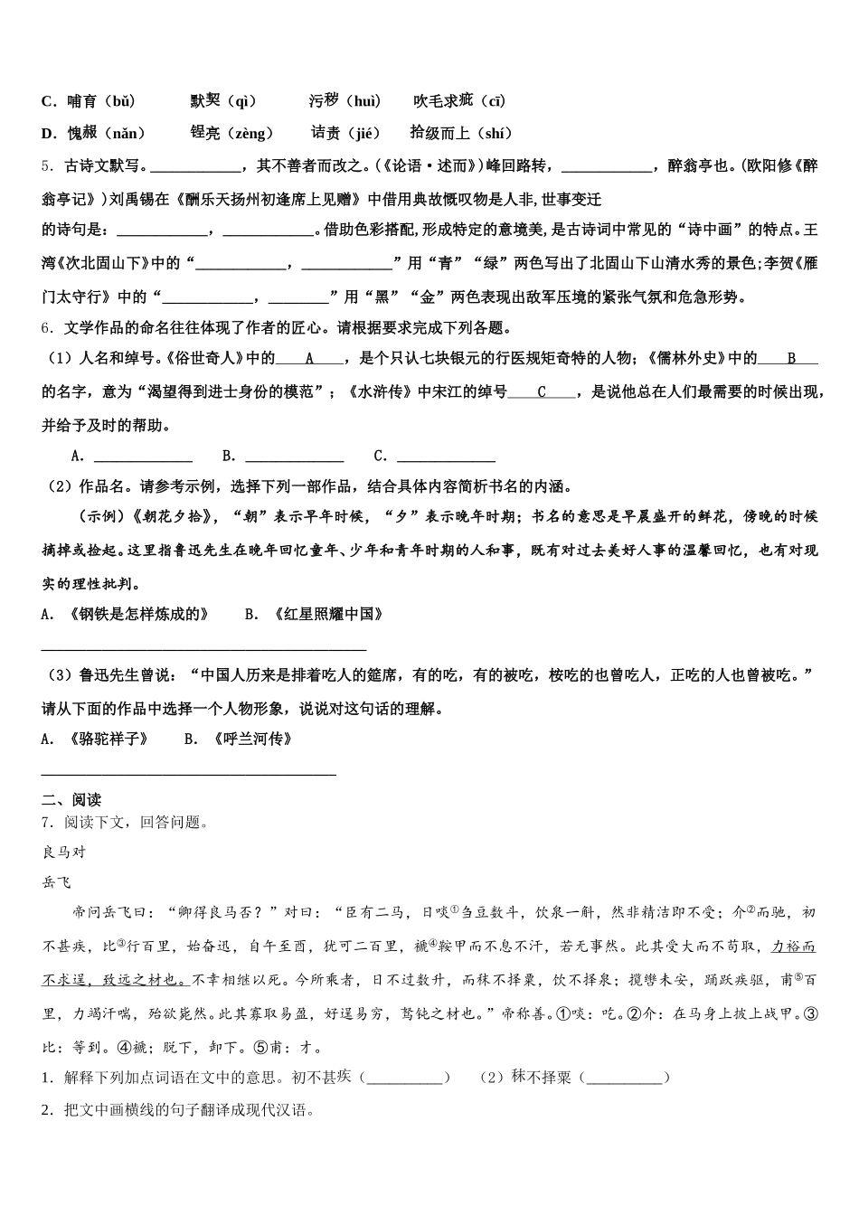 2026年江苏省启东市建新中学中考语文试题押题卷试题含解析_第2页