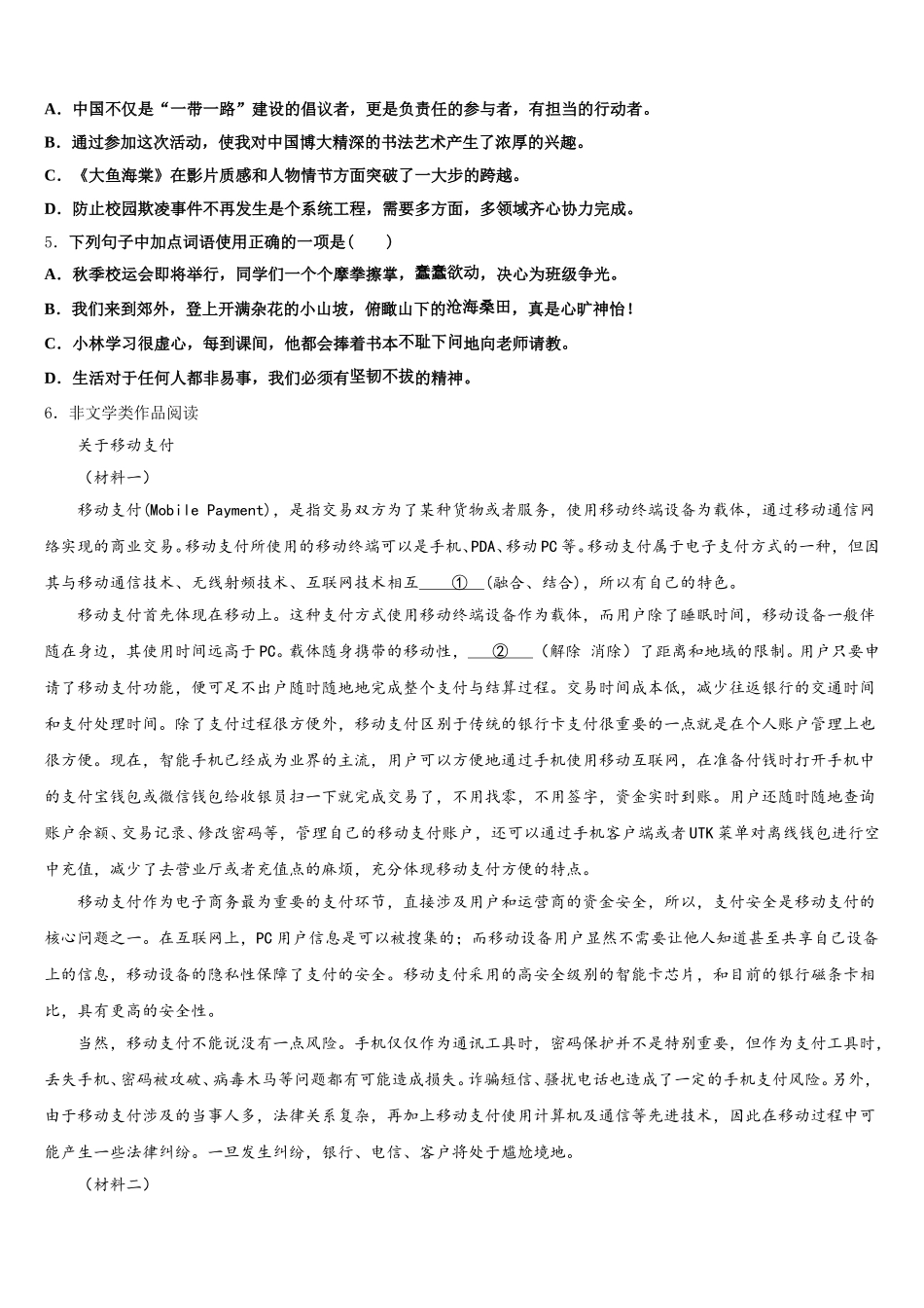 2026届宁夏石嘴山市第三中学中考模拟冲刺卷（提优卷）（二）语文试题理试题含解析_第2页