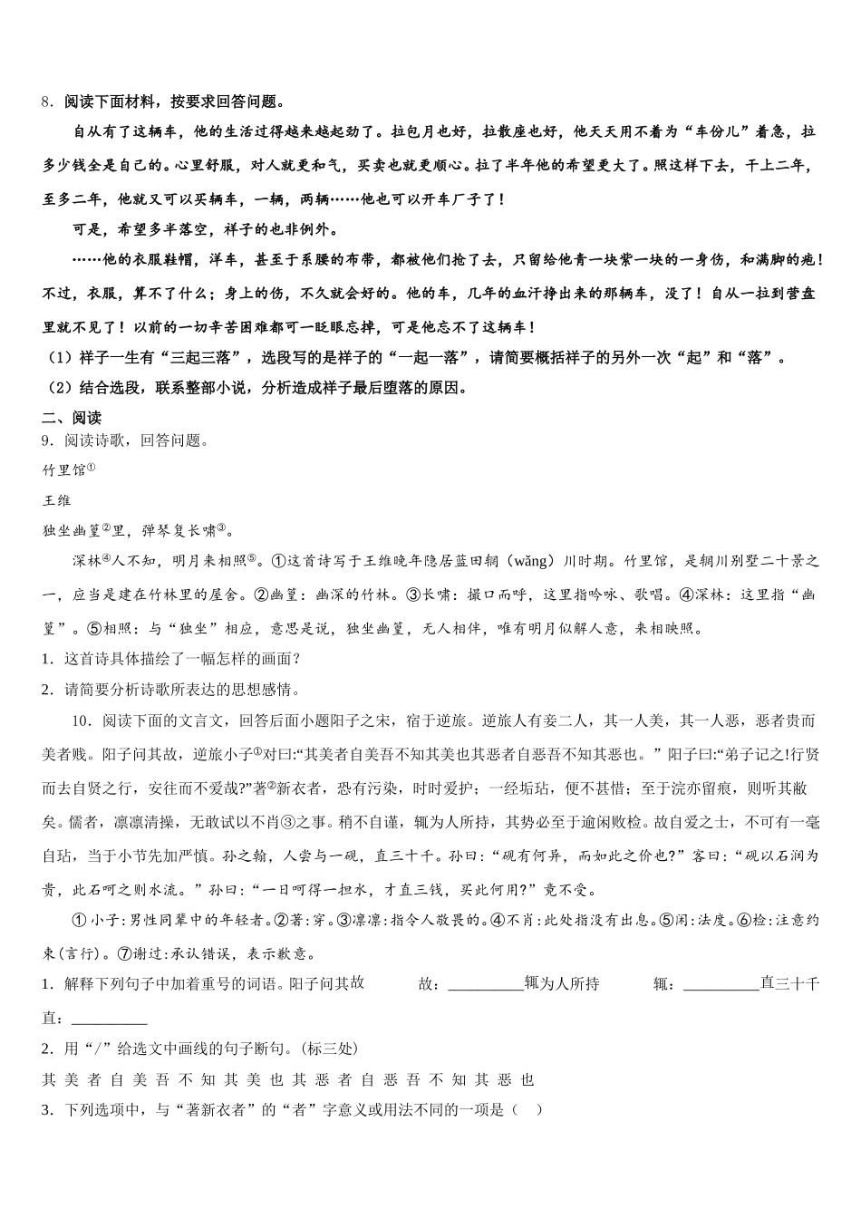2025-2026学年宁夏银川十五中中考临考冲刺语文试题试卷含解析_第3页
