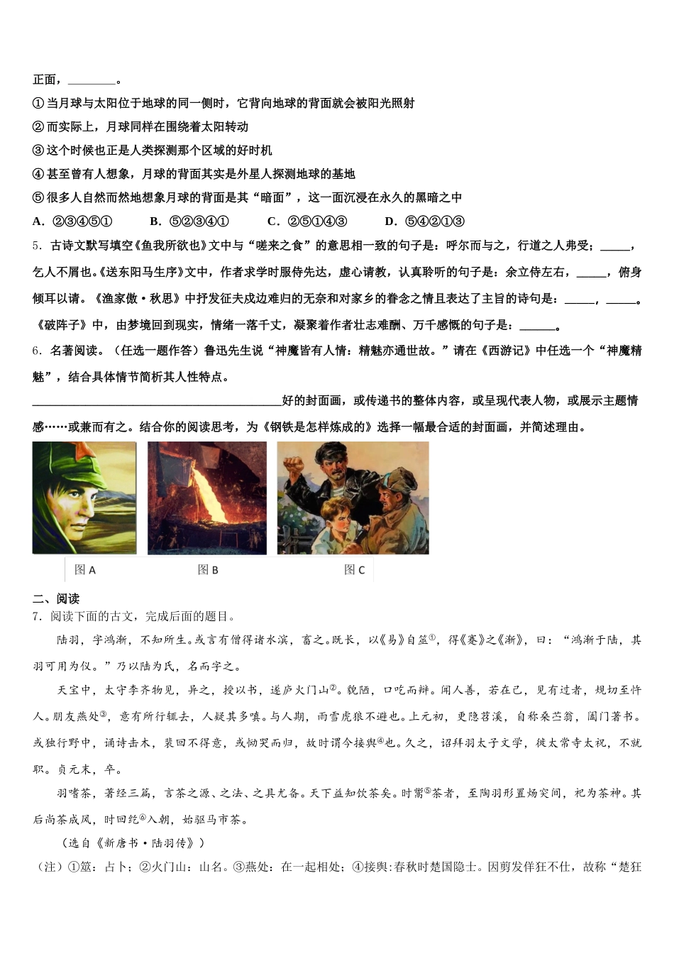 2026年贵州省黔南州中考第七次适应性训练语文试题含解析_第2页