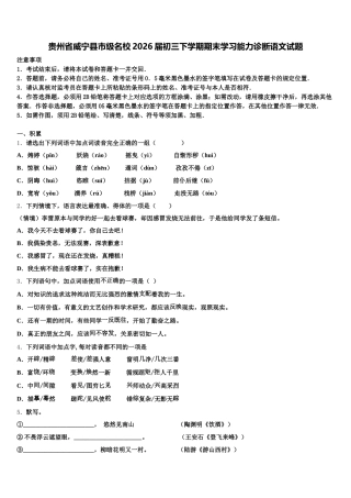 贵州省威宁县市级名校2026届初三下学期期末学习能力诊断语文试题含解析