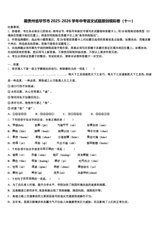 期贵州省毕节市2025-2026学年中考语文试题原创模拟卷（十一）含解析