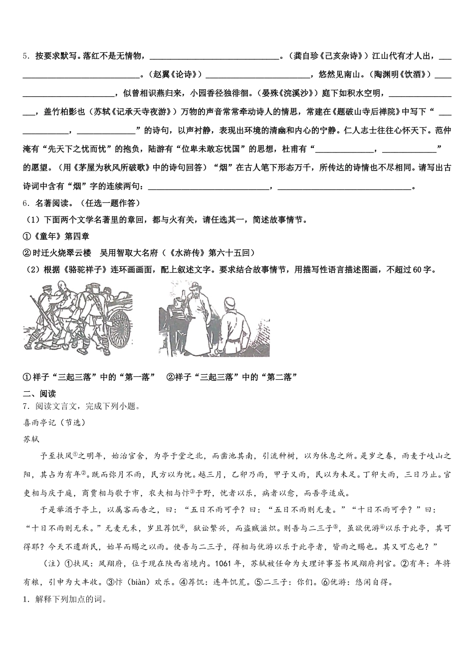 2025-2026学年贵州省六盘水市达标名校第二学期初三语文试题统练一试题含解析_第2页