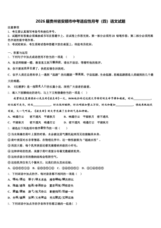 2026届贵州省安顺市中考适应性月考（四）语文试题含解析