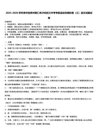 2025-2026学年贵州省贵州铜仁伟才校初三中考考前适应性模拟卷（三）语文试题试卷含解析