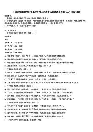 上海市浦东新区川沙中学2026年初三中考适应性月考（一）语文试题含解析