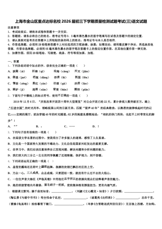 上海市金山区重点达标名校2026届初三下学期质量检测试题考试(三)语文试题含解析