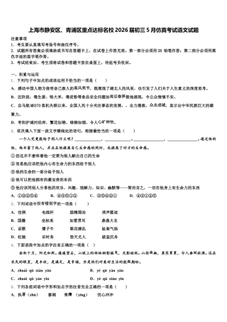 上海市静安区、青浦区重点达标名校2026届初三5月仿真考试语文试题含解析