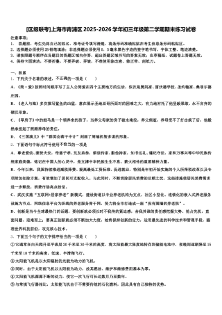 [区级联考]上海市青浦区2025-2026学年初三年级第二学期期末练习试卷含解析