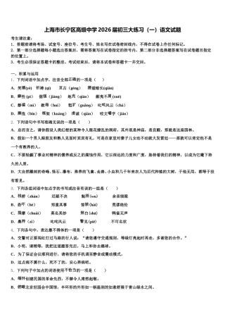 上海市长宁区高级中学2026届初三大练习（一）语文试题含解析