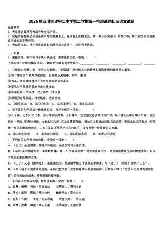2026届四川省遂宁二中学第二学期统一检测试题初三语文试题含解析