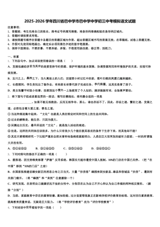 2025-2026学年四川省巴中学市巴中学中学初三中考模拟语文试题含解析
