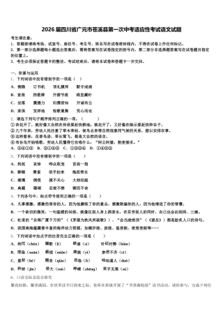 2026届四川省广元市苍溪县第一次中考适应性考试语文试题含解析