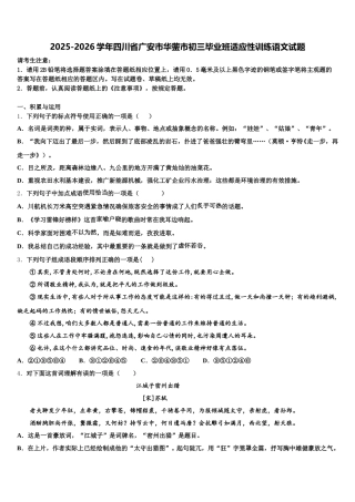 2025-2026学年四川省广安市华蓥市初三毕业班适应性训练语文试题含解析