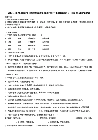 2025-2026学年四川省成都实验外国语校初三下学期期末（一模）练习语文试题含解析