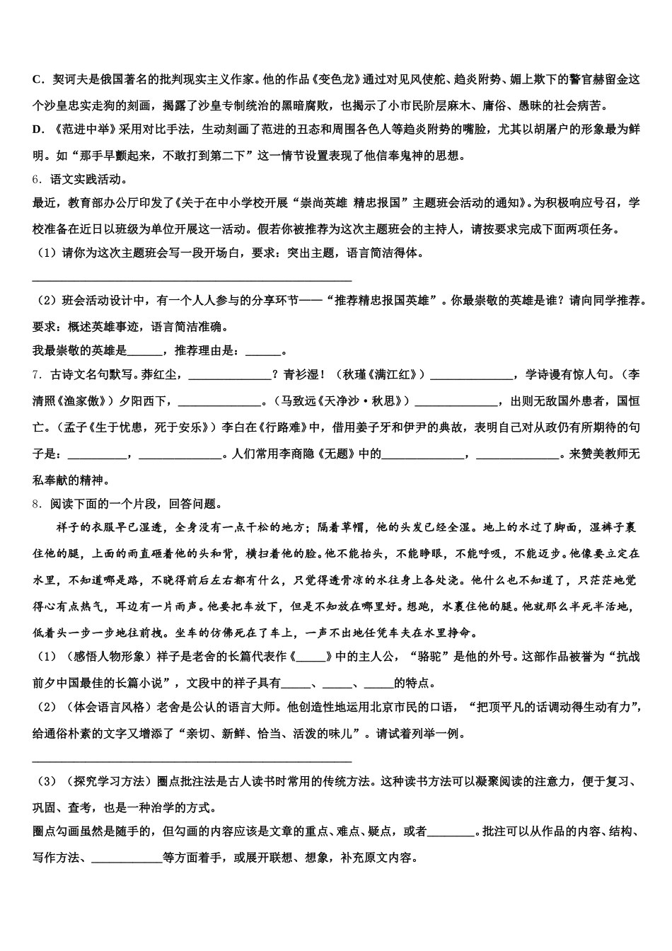 四川省乐山市第七中学2026年初三第十三次双周考语文试题试卷含解析_第2页