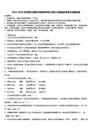 2025-2026学年四川省遂宁四校联考初三第三次模拟联考语文试题试卷含解析