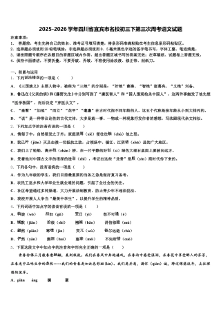 2025-2026学年四川省宜宾市名校初三下第三次周考语文试题含解析