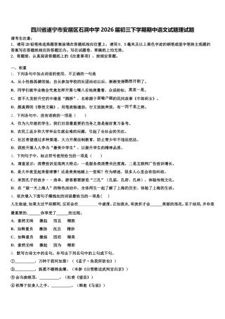 四川省遂宁市安居区石洞中学2026届初三下学期期中语文试题理试题含解析
