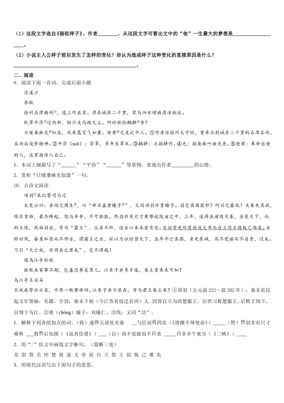 2026年四川省绵阳市初三总复习质量检测试题（一）语文试题含解析_第3页