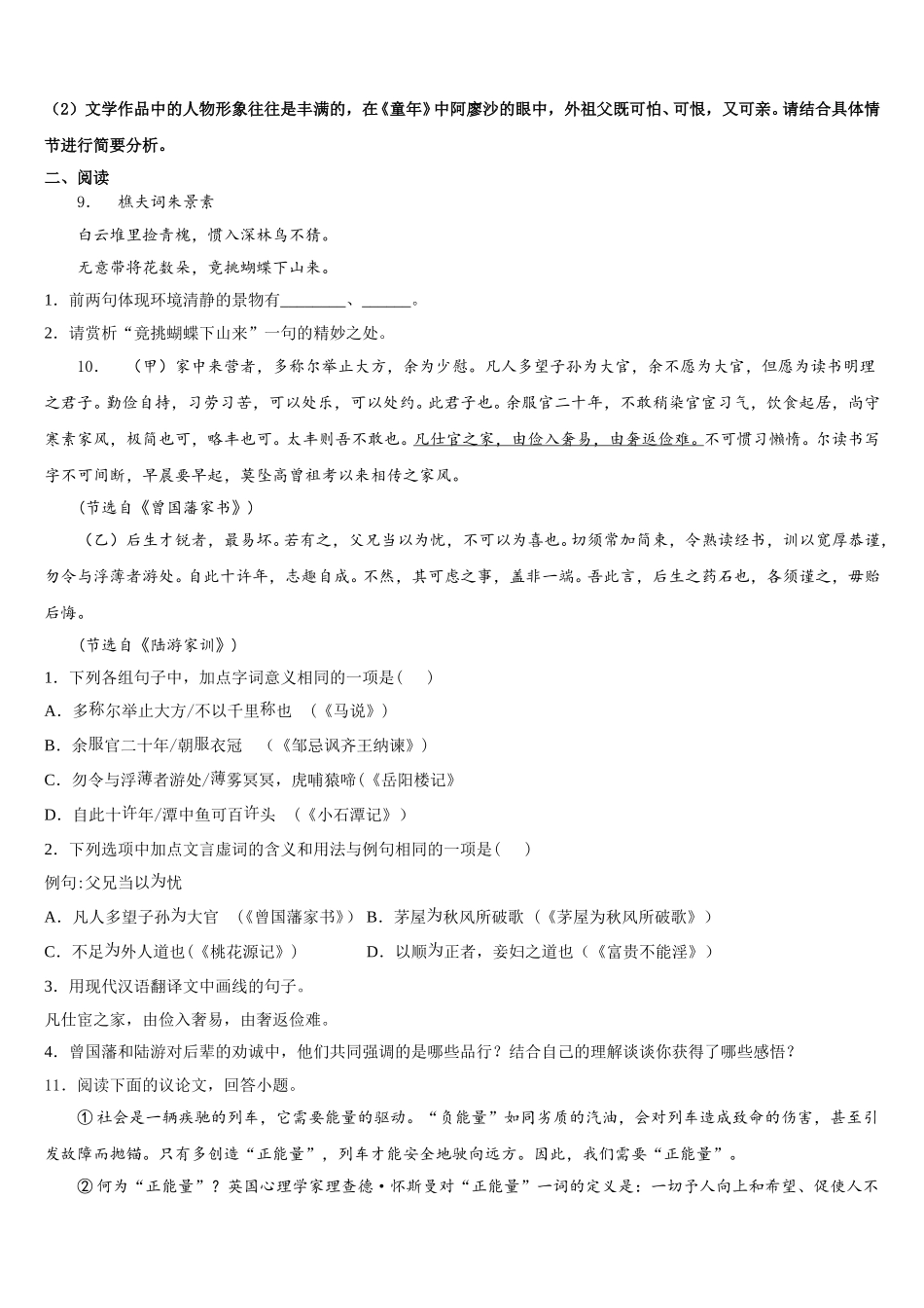 2025-2026学年四川省成都市七中学育才校初三下学期“一诊模拟”考试（二）语文试题含解析_第3页
