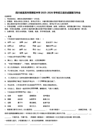 四川省宜宾市翠屏区中学2025-2026学年初三语文试题复习作业含解析