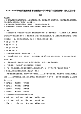 2025-2026学年四川省雅安市雨城区雅安中学中考语文试题仿真卷：语文试题试卷（5）含解析