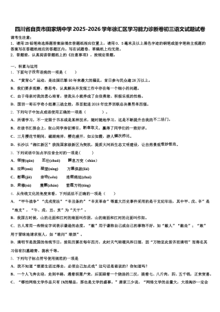 四川省自贡市田家炳中学2025-2026学年徐汇区学习能力诊断卷初三语文试题试卷含解析