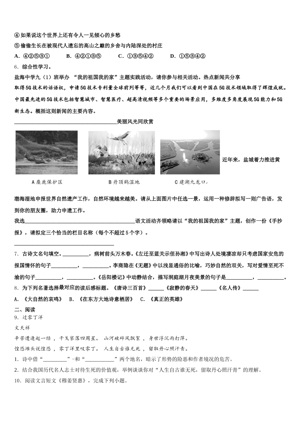 2026届四川省绵阳涪城区中考临门一脚语文试题试卷含解析_第2页